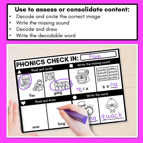 Resource preview 2 for PHONICS CHECK INS - Consonant Digraphs qu ng + x - No Prep Phonics Assessments