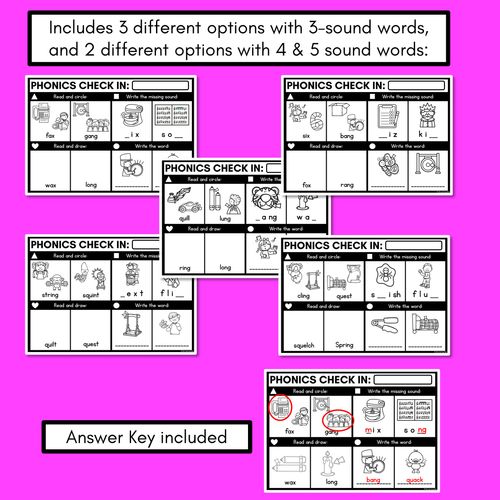 Resource preview 3 for PHONICS CHECK INS - Consonant Digraphs qu ng + x - No Prep Phonics Assessments