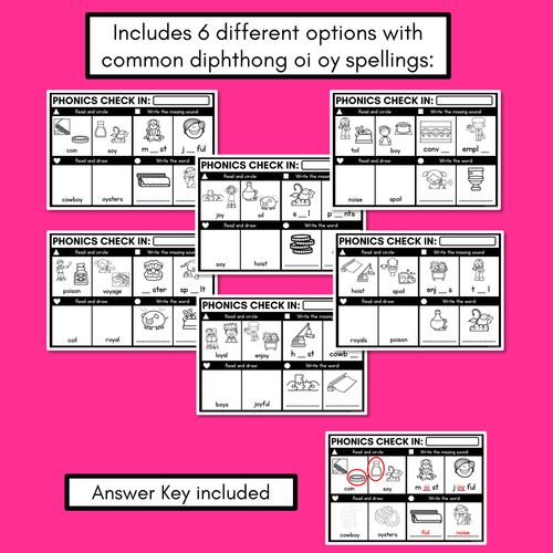 Resource preview 3 for PHONICS CHECK INS - Diphthong OI OY - No Prep Phonics Assessments