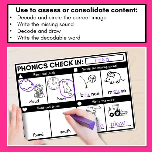 Resource preview 2 for PHONICS CHECK INS - Diphthong OU OW - No Prep Phonics Assessments