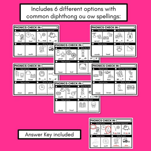 Resource preview 3 for PHONICS CHECK INS - Diphthong OU OW - No Prep Phonics Assessments