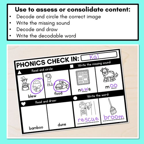 Resource preview 2 for PHONICS CHECK INS - Long Vowel U - No Prep Phonics Assessments