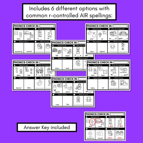 Resource preview 3 for PHONICS CHECK INS - R-Controlled Vowel AIR - No Prep Phonics Assessments