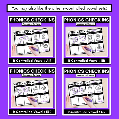 Resource preview 4 for PHONICS CHECK INS - R-Controlled Vowel AR - No Prep Phonics Assessments