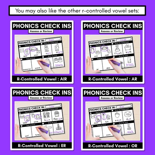 Resource preview 4 for PHONICS CHECK INS - R-Controlled Vowel EER - No Prep Phonics Assessments