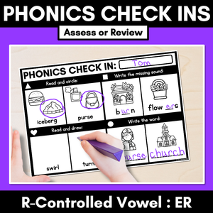 PHONICS CHECK INS - R-Controlled Vowel ER - No Prep Phonics Assessments