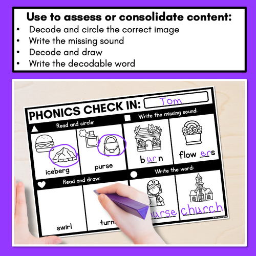 Resource preview 2 for PHONICS CHECK INS - R-Controlled Vowel ER - No Prep Phonics Assessments