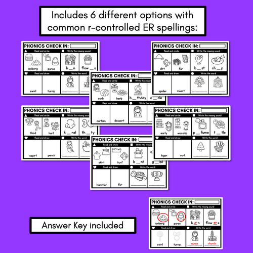 Resource preview 3 for PHONICS CHECK INS - R-Controlled Vowel ER - No Prep Phonics Assessments