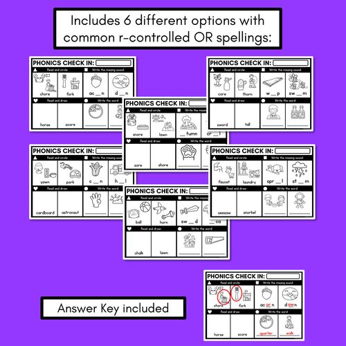 Resource preview 3 for PHONICS CHECK INS - R-Controlled Vowel OR - No Prep Phonics Assessments