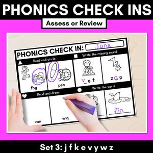 PHONICS CHECK INS - CVC Words & CVCC CCVC Words Set 3 - No Prep Phonics Assessments