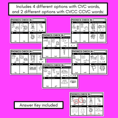 Resource preview 3 for PHONICS CHECK INS - CVC Words & CVCC CCVC Words Set 3 - No Prep Phonics Assessments