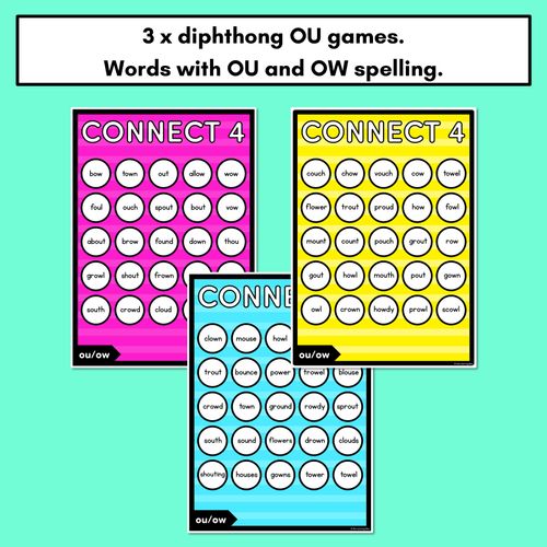 Resource preview 2 for DIPHTHONG OU/ OW SOUNDS NO PREP PHONICS GAME - CONNECT 4