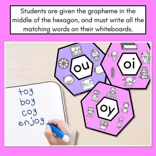 Resource preview 2 for Diphthong OI/OY OU/OW Words Phonics Activity - Phonics Hexagons