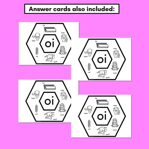 Resource preview 4 for Diphthong OI/OY OU/OW Words Phonics Activity - Phonics Hexagons