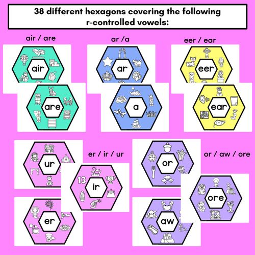 Resource preview 3 for R-Controlled Vowel Words Phonics Activity - Phonics Hexagons