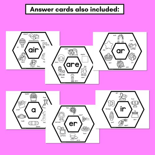 Resource preview 4 for R-Controlled Vowel Words Phonics Activity - Phonics Hexagons