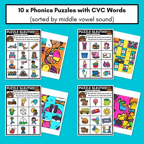 Resource preview 2 for PHONICS PUZZLES - Phonics Games and Phonics Worksheets - Decodable CVC Words