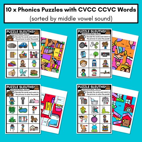 Resource preview 2 for PHONICS PUZZLES - Phonics Games and Phonics Worksheets-Decodable CVCC CCVC Words