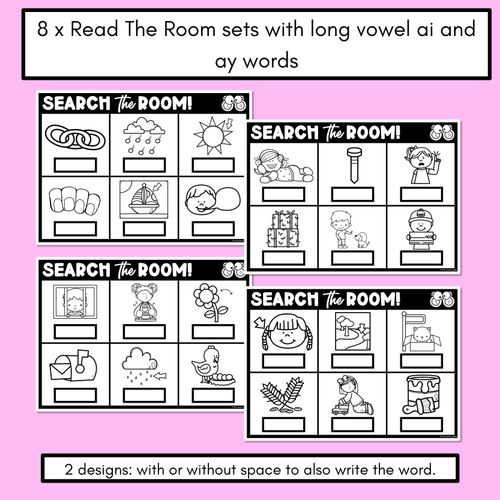 Resource preview 2 for READ THE ROOM - Decodable Words Phonics Activity - Simple Long Vowel A: AI and AY