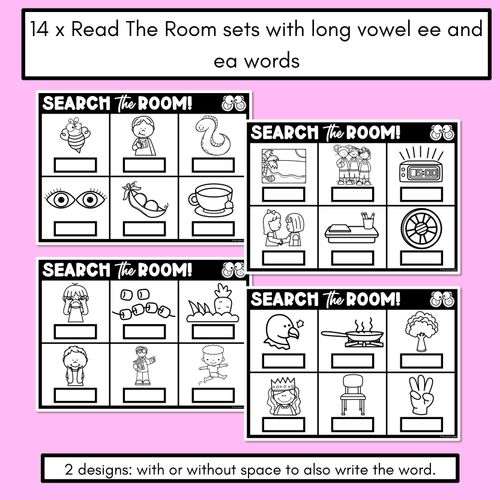 Resource preview 2 for READ THE ROOM - Decodable Words Phonics Activity - Simple Long Vowel E: ea & ee