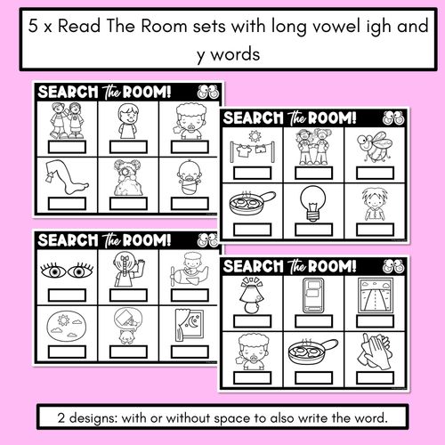 Resource preview 2 for READ THE ROOM - Decodable Words Phonics Activity - Simple Long Vowel I: igh & y