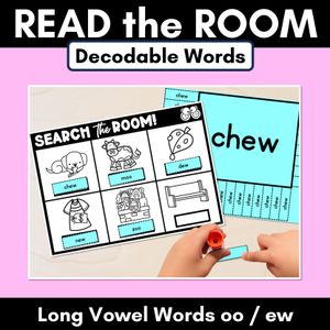 READ THE ROOM - Decodable Words Phonics Activity - Simple Long Vowel U: oo & ew