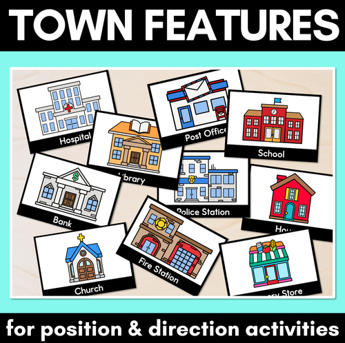 Resource preview 1 for Town Feature Task Cards for position & directions lessons