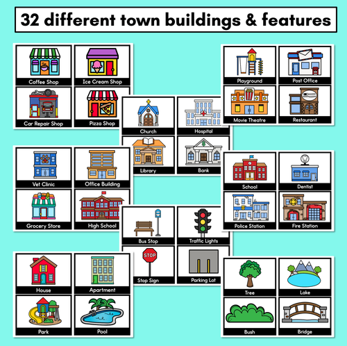 Resource preview 2 for Town Feature Task Cards for position & directions lessons