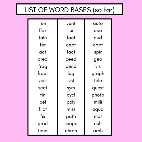 Resource preview 4 for WORD BASE Student Brainstorm Templates - includes base word reference pages