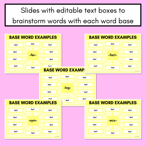 Resource preview 4 for WORD BASE TEACHING SLIDES - Slides with meaning, word origin & examples