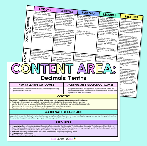 Resource preview 1 for Decimals: Tenths - Grade 3 & 4 Program