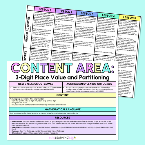 Resource preview 1 for 3-Digit Place Value and Partitioning - Grade 1 & 2 Program