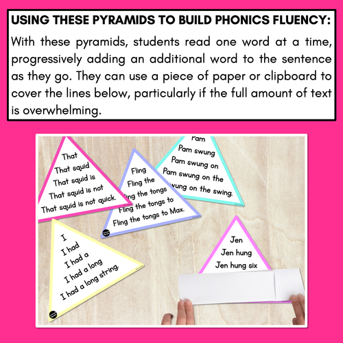 Resource preview 2 for QU NG + X WORDS - Decodable Sentences Pyramids - Phonics Fluency