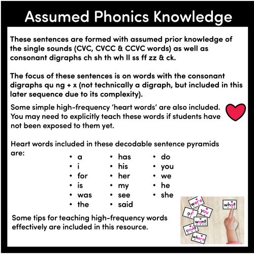 Resource preview 4 for QU NG + X WORDS - Decodable Sentences Pyramids - Phonics Fluency