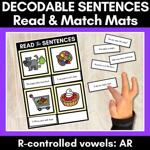 Resource preview 1 for R-Controlled Vowels AR Phoneme Decodable Sentence Mats - Read & Match