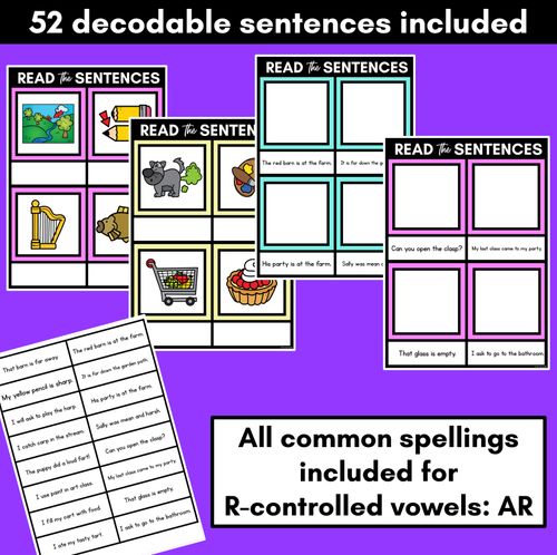 Resource preview 2 for R-Controlled Vowels AR Phoneme Decodable Sentence Mats - Read & Match