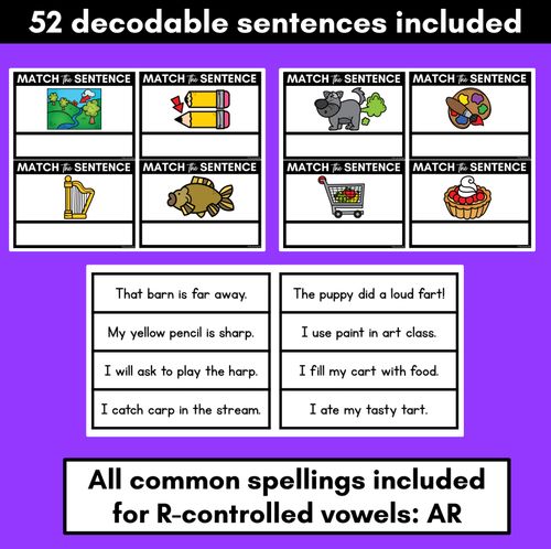 Resource preview 3 for R-Controlled Vowels AR Phoneme Decodable Sentences - Read & Match