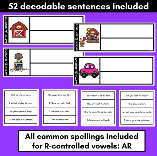 Resource preview 2 for R-Controlled Vowels AR Phoneme Decodable Sentences - Read, Match & Write