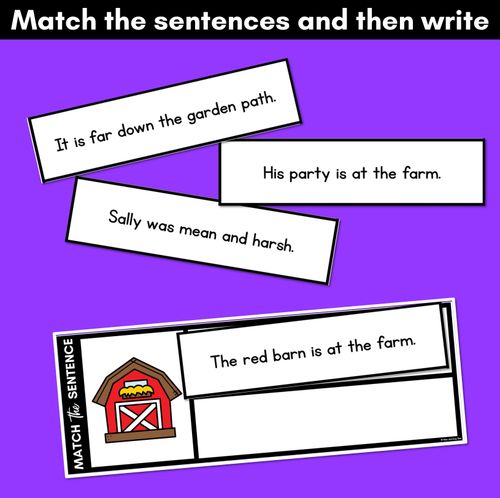 Resource preview 3 for R-Controlled Vowels AR Phoneme Decodable Sentences - Read, Match & Write