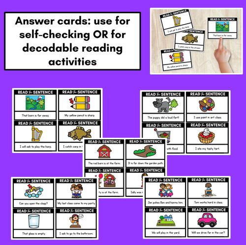 Resource preview 4 for R-Controlled Vowels AR Phoneme Decodable Sentences - Read, Match & Write