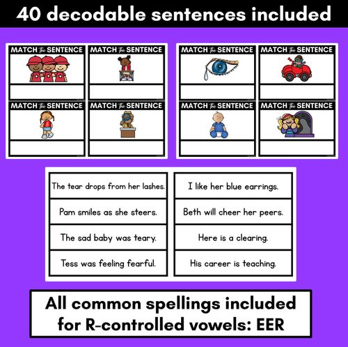 Resource preview 3 for R-Controlled Vowels EER Phoneme Decodable Sentences - Read & Match