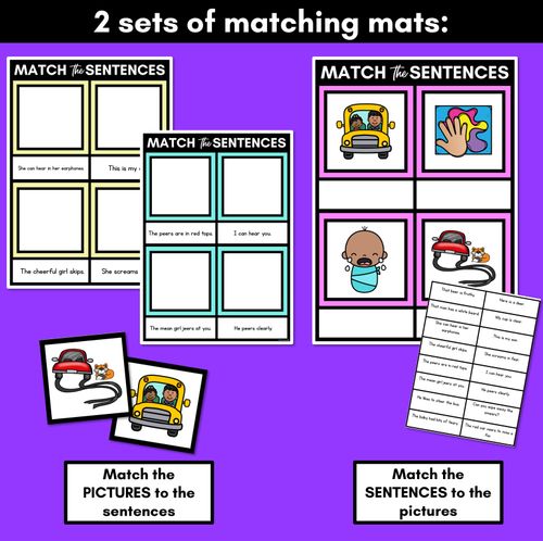 Resource preview 2 for R-Controlled Vowels EER Phoneme Decodable Sentence Mats - Read & Match