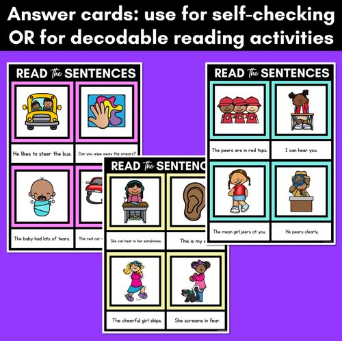 Resource preview 3 for R-Controlled Vowels EER Phoneme Decodable Sentence Mats - Read & Match
