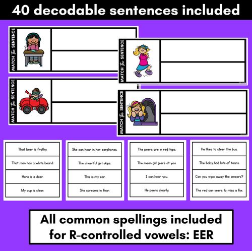 Resource preview 2 for R-Controlled Vowels EER Phoneme Decodable Sentences - Read, Match & Write