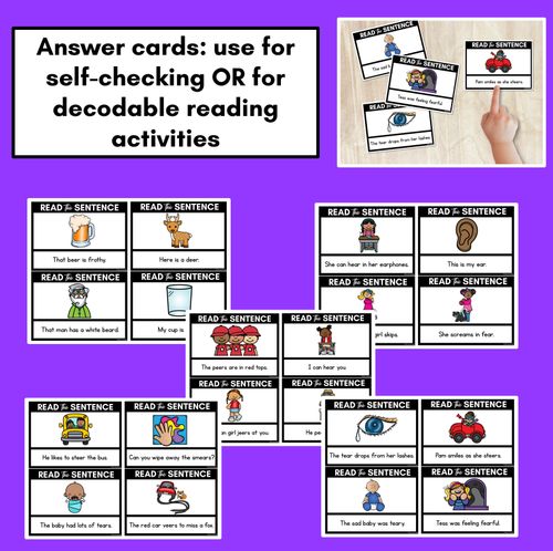 Resource preview 4 for R-Controlled Vowels EER Phoneme Decodable Sentences - Read, Match & Write