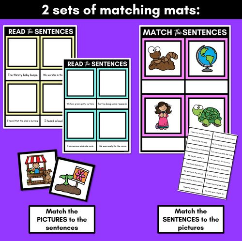 Resource preview 3 for R-Controlled Vowels ER Phoneme Decodable Sentence Mats - Read & Match