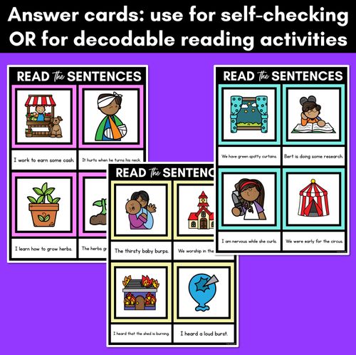 Resource preview 4 for R-Controlled Vowels ER Phoneme Decodable Sentence Mats - Read & Match