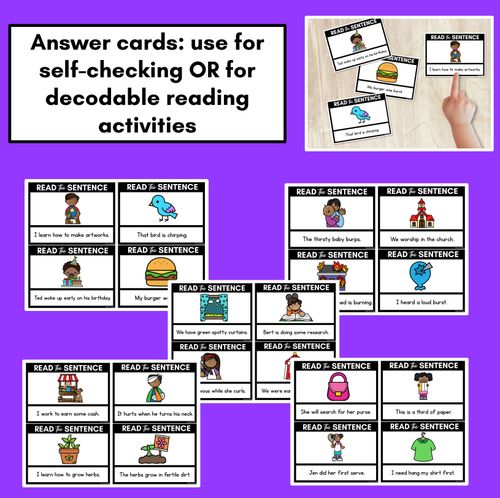 Resource preview 4 for R-Controlled Vowels ER Phoneme Decodable Sentences - Read & Match