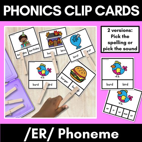 Resource preview 1 for R-Controlled Vowel Sound ER SOUND CLIP CARDS - er ir ur or words