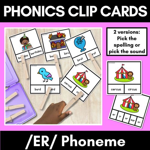 Resource preview 1 for R-Controlled Vowel Sound ER SOUND CLIP CARDS - er ir ur or words